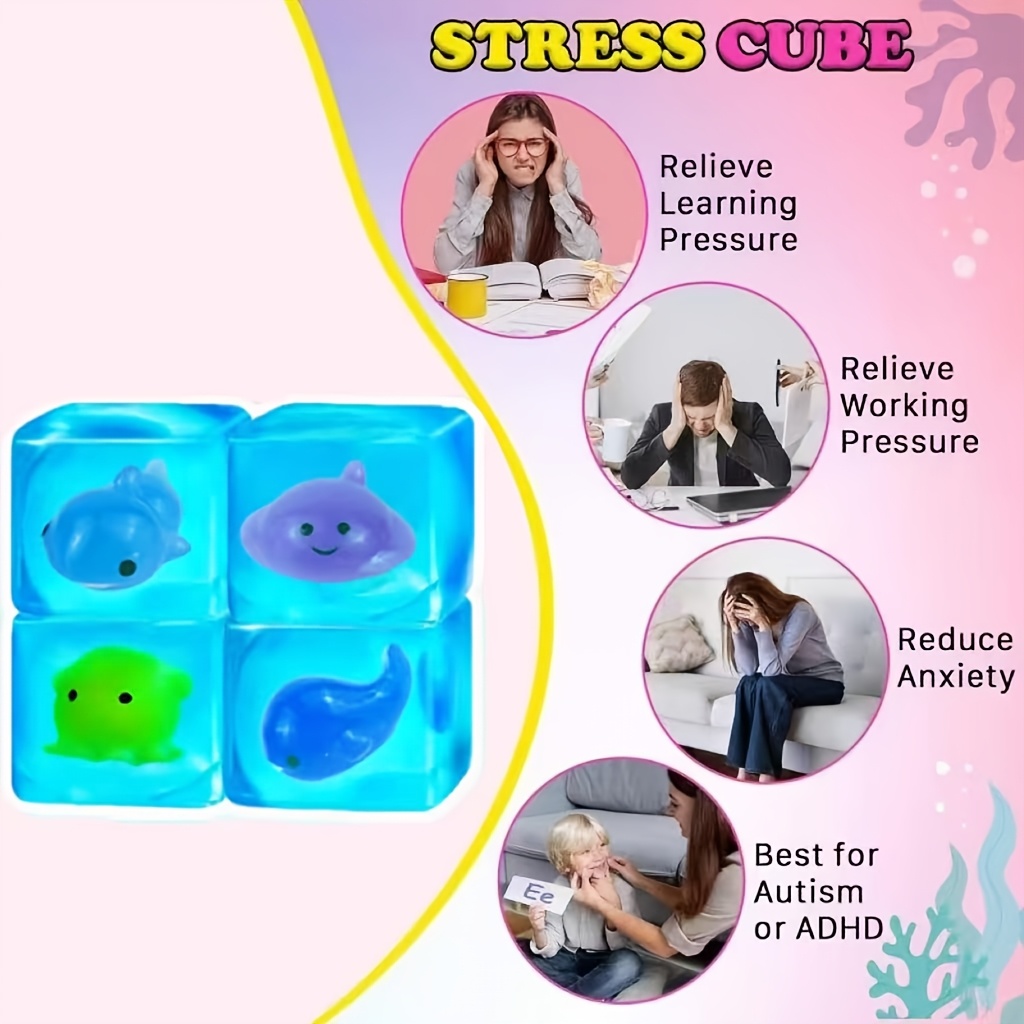 Ocean-themed Squishy Cube Toy, Portable Fidget